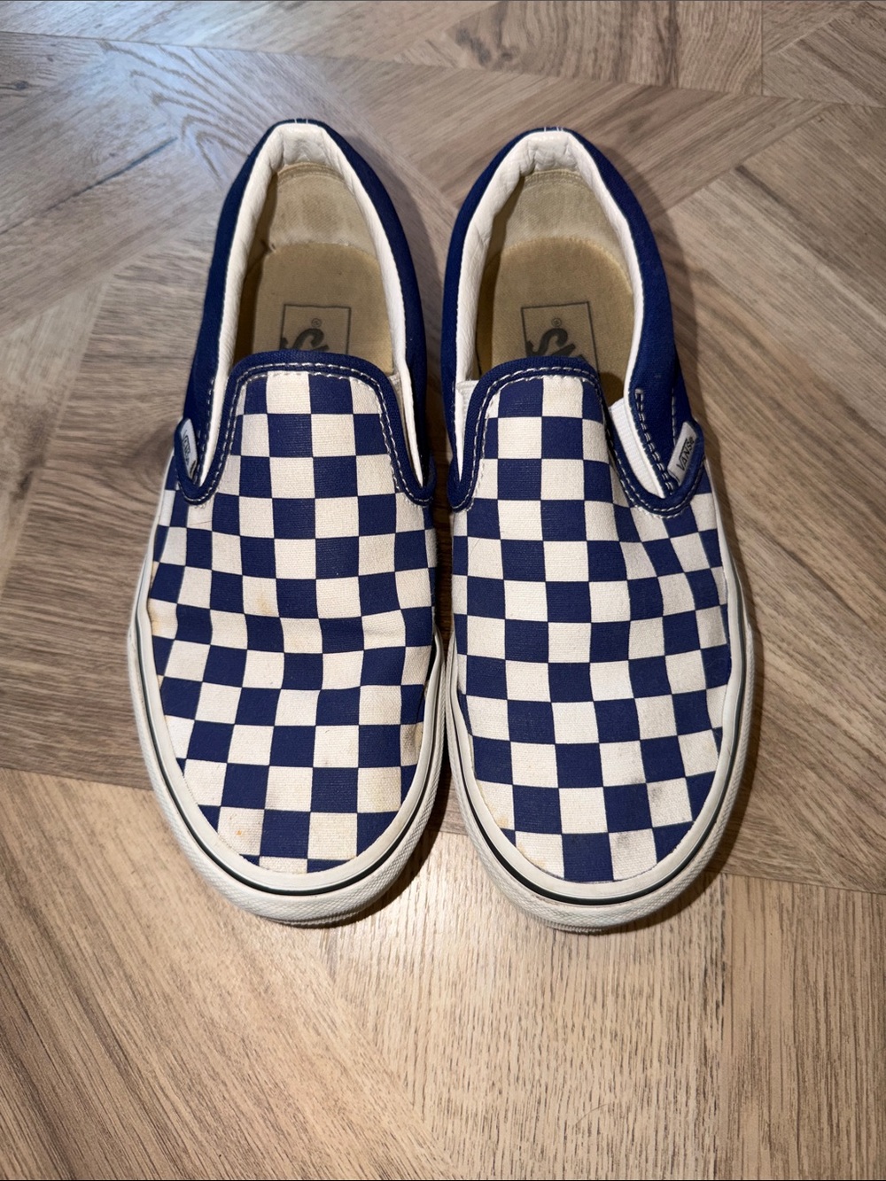 Vans Kids Navy and White Checkerboard Slip-On Sneakers